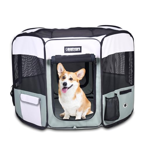 JESPET Pet Dog Playpens 36", 45" & 61" Portable Soft Dog Exercise Pen Kennel with Carry Bag for Puppy Cats Kittens Rabbits, Indoor/Outdoor Use - color: Shale Green, style: 45x45x24 Inch (Pack of 1)