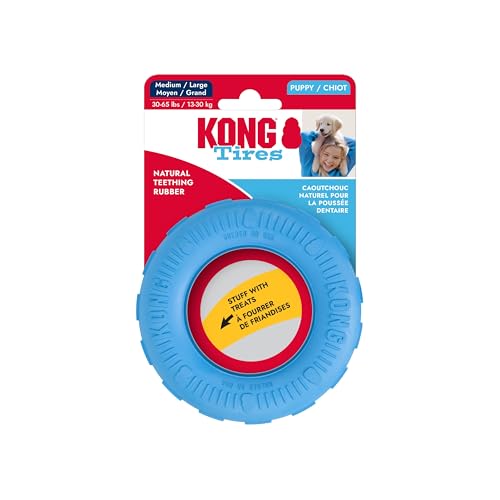KONG Puppy Tires - Dog Chew Toy for Puppies - Stuffable Dog Toy for Treats & Snacks - Natural Rubber Chew Toy for Teething Puppy - for Medium/Large Puppies - Blue - color: Blue, size: Medium/Large