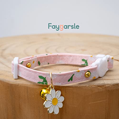 2 Pack Cotton Breakaway Cat Collars with Bell Flower Pendant Kitty Kitten Collars Pink Purple Collar for Female Girl Cats Male Boy Cats - color: Pink&Purple