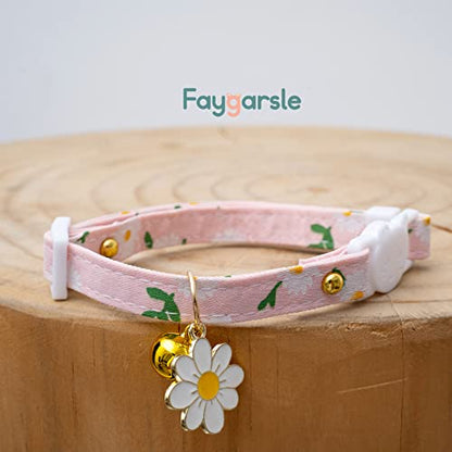 2 Pack Cotton Breakaway Cat Collars with Bell Flower Pendant Kitty Kitten Collars Pink Purple Collar for Female Girl Cats Male Boy Cats - color: Pink&Purple