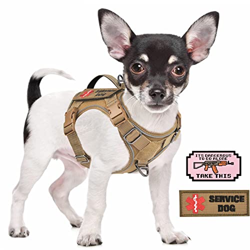 Tactical Dog Harness for Small Puppy, No Pull Military Service Dog Vest with Vertical Handle, Reflective Puppy Vest Harness for Outdoor Training (Khaki, XS) - color: Khaki