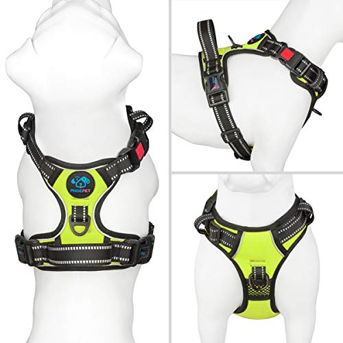 PHOEPET No Pull Dog Harnesses for Small Dogs Reflective Adjustable Front Clip Vest with Handle 2 Metal Rings 3 Buckles [Easy to Put on & Take Off](S, Green) - color: Green, size: Small