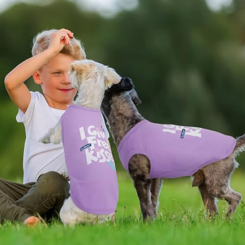 Kuoser Dog Shirt, Printed Dogs T-Shirt Soft Breathable Dog Shirts, Cute Doggy Sweatshirt for Small Medium Large Girls Boys, Pet Funny Clothes Tank Top Sleeveless Dogs Vest, Purple L - color: Purple, size: Large (Chest: 21.65")