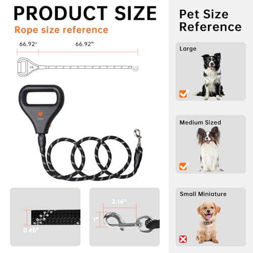Rrechargeable Heated Dog Leash, Highly Reflective Threads Leash Rope with Rechargeable Hand Warmer for Medium Large Dogs, 1/2 inch - M - size: M