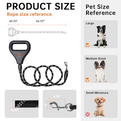 Rrechargeable Heated Dog Leash, Highly Reflective Threads Leash Rope with Rechargeable Hand Warmer for Medium Large Dogs, 1/2 inch - M - size: M