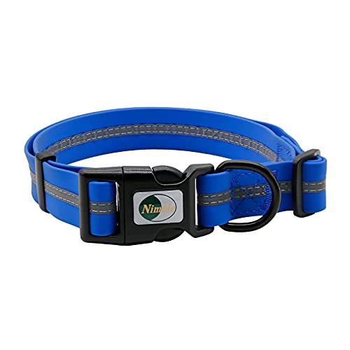 NIMBLE Dog Collar Waterproof Pet Collars Anti-Odor Durable Adjustable PVC & Polyester Soft with Reflective Cloth Stripe Basic Dog Collars S/M/L Sizes (Medium (11.81”-18.5”inches), Blue) - color: Blue, size: Medium (11.81”-18.5”inches)
