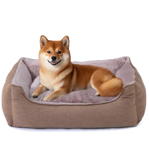 Rectangle Dog Bed for Large Size Dog with Removable Washable Cover Pet Bed with Bolster Sides Non-Slip Bottom Pet Sofa Waterproof Lining Durable Pet Cuddler, Light Brown, 35x 26x 7.5 in - color: Light Brown, size: 35"L x 26"W x 7.5"Th