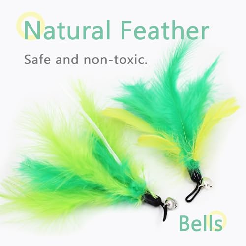 Cat Feather Toys Wand - 7 Pcs Interactive Cat Toys for Indoor Cats Kittens, Retractable Cat Wand with 6 Feather Teaser Refills with Bell, Cats Fishing Pole Toy, Green - color: Green