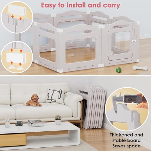 Acrylic Dog Playpen Indoor, Puppy Cat Small Pet Play Pen, 50.8" L x 50.8" W x 23.6" H Clear PlayPen for Cat Rabbit Ferret, Dog Fence Crate Whelping Cage (Apricot Gray, 8 Panel) - color: Gray