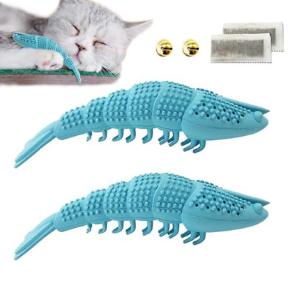 Cat Toothbrush Catnip Toy,Interactive Rubber Dental Care for Pet Kitten Kitty, Crayfish-Shaped Safe Chewing Toy Tooth Cleaning Resistant Cat Toy(2 Pack)
