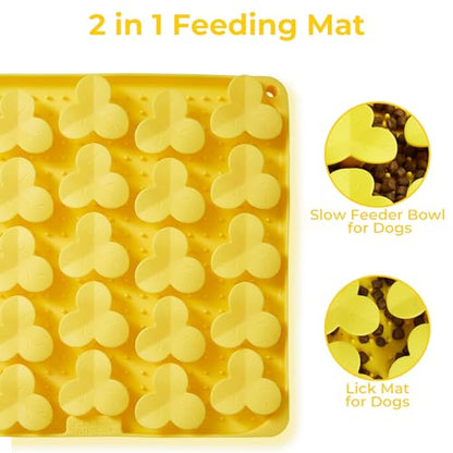 Puzzle Feeder Snuffle Mat for Dogs, Lick Mat to Slow Down Eating, Puzzle Toys for Large and Medium Breed Dogs, Silicone Bowls for Dry, Wet, Raw Food, Yellow - color: Yellow
