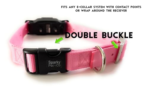 Sparky Pet Co - ECollar Replacement Strap - Easy Release Double Buckle Dog Collar - Rugged Nylon - Adjustable - D Ring - Quick Release Metal Clasp - for Invisible Fence Systems - 1" x 28" - Pink - color: Pink, size: 1" Wide