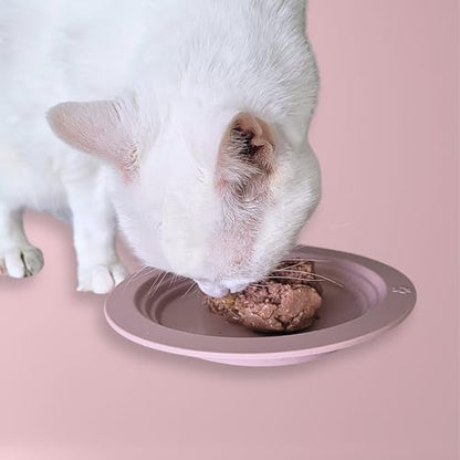 EcoLeo Whisker Friendly Cat Food Dish, Platinum Silicone, LFGB Certified Non-Toxic, CKD, Anti Whisker Fatigue, Low Profile, Shallow, Non Slip, Cat Dog Kitten Feeding Dish_White - color: White