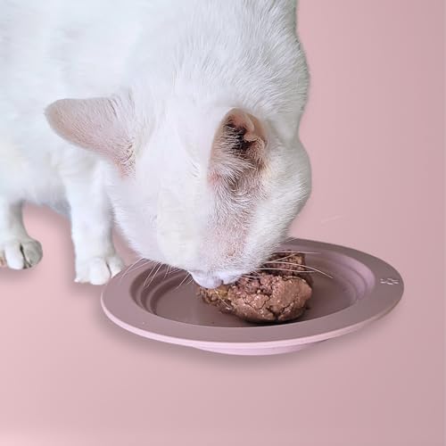 EcoLeo Whisker Friendly Cat Food Dish, Platinum Silicone, LFGB Certified Non-Toxic, CKD, Anti Whisker Fatigue, Low Profile, Shallow, Non Slip, Cat Dog Kitten Feeding Dish_Pink - color: Blush