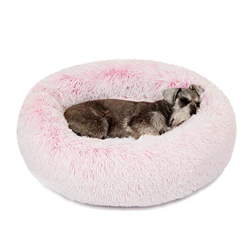Friends Forever Donut Dog Bed Faux Fur Fluffy Calming Sofa For Medium Dogs, Soft & Plush Anti Anxiety Pet Couch For Dogs, Machine Washable Coco Pet Bed with Non-Slip Bottom, 30"x30"x7" Pink - color: Pink, size: Medium (30"x30"x7"), style: Donut