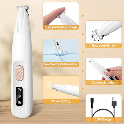 Palksky Dog Paw Trimmer, Upgraded 18mm-Blade Electric Dog Clippers for Groomming-with Led Display, Waterproof Pet Micro Precisiion Trimmer, Rechargeable Hair Shaver for Paws, Ears, Face, Rump-and Eyes - size: One Speed