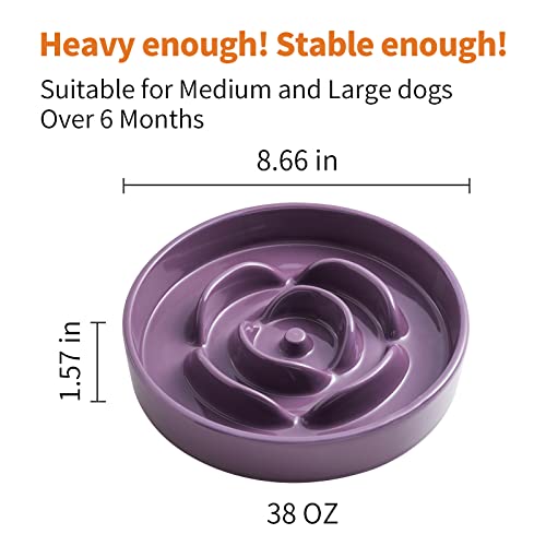 8.66 in Purple Ceramic Slow Feeder Dog Bowl for Medium and Large Breed,Fast Eater Dog Food Water Dish Heavy Wighted,Puppy Bowl for Fast Eaters,Puzzle Slow Eating Dish Modern Cute - color: Purple Slow Feeder