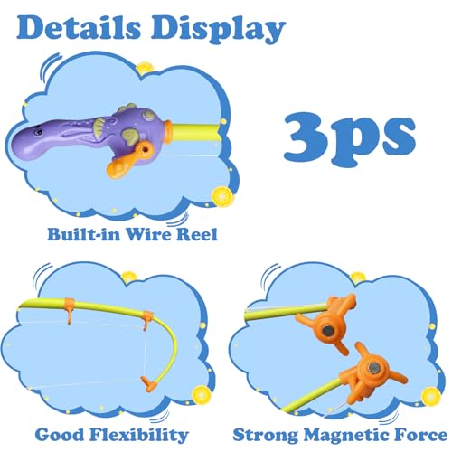 3 Pcs Magnetic Fishing Pole for Kids - Baby and Toddler Bath Toy for Bath, Pool (No Fishes Included)