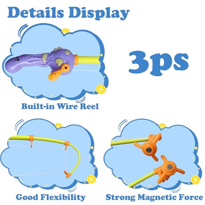 3 Pcs Magnetic Fishing Pole for Kids - Baby and Toddler Bath Toy for Bath, Pool (No Fishes Included)