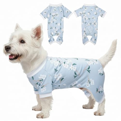 2026 New Cotton Dog Pajamas for Small & Medium Dogs - Soft Pet Onesie, Comfy Puppy Coat with Various Prints, Cute Pet Apparel for Dogs Magnolia Small - color: Blue-Magnolia, size: Small