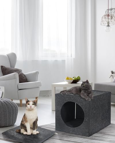 Cat Cave - 13 Inches Large House Hideout for Indoor Cats, Felt Bed With Pillow Inside, Cube Box, Cubby Covered Bed, Hut