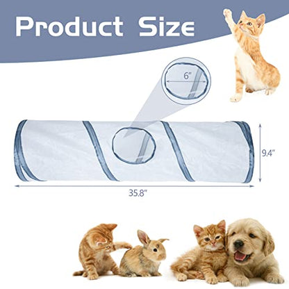 Sheldamy Cat Tunnel, 2-Way Cat Tunnels for Indoor Cats, Collapsible Cat Play Tunnel, Interactive Toy Maze Cat House with 1 Play Ball for Cats, Puppy, Kitty, Kitten, Rabbit (White & Grey) - color: 2 Way White & Grey