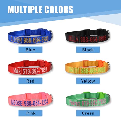 Personalized Dog Collar, Custom Embroidered Pet Name and Phone Number, Adjustable 5 Sizes XS Small Medium Large XL, Quick Release Snap Buckle Dog Collar,Red - color: Red