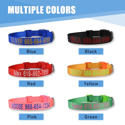 Personalized Dog Collar, Custom Embroidered Pet Name and Phone Number, Adjustable 5 Sizes XS Small Medium Large XL, Quick Release Snap Buckle Dog Collar,Pink - color: Pink