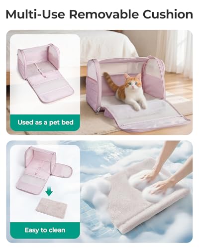 BAGSMART Cat Carrier: Soft-Sided Pet Carrier for Small Medium Cats Dogs Puppy Quilted Collapsible Puffy Travel Bag Up to 20 Lbs Pink - color: Baby Pink, size: 18.1"L x 11.0"W x 11.0"H