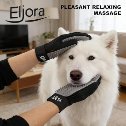 Pet Grooming Glove (Pair) & Dematting Comb Set – Anti-Slip Handle Deshedding Comb+ Gentle Massage Gloves for Dogs & Cats – Removes Loose Hair, Mats & Tangles – Safe, Effective Grooming