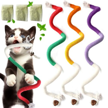 Cat Toys for Indoor Cats, Kitten Toys for Indoor Kittens, Catnip Rope Chew Toys for Teeth Cleaning, Interactive Cat String Toy, Kitty Kicker Toy, 3 Pack (Plus 3 Pouches of Catnip) - size: Large 3 Pack