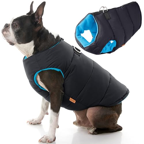 Gooby Padded Vest Dog Jacket - Solid Black, X-Small - Warm Zip Up Vest Fleece Jacket with Dual D Ring Leash Water Resistant for Small to Medium Dogs - color: Black Solid, size: X-Small