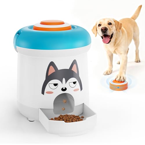 Interactive Dog Treat Dispenser Toy with Remote Button, Dog Puzzle Feeder & Slow Feeder for Bored Dogs, Mental Stimulation Reward Training Toy with 8 DIY Stickers