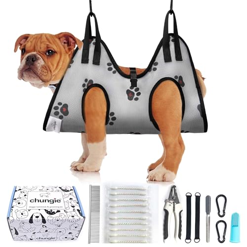 Dog Grooming Hammock for Dogs – Dog Restraint for Nail Trimming with Pet Nail Clipper – Dog Sling for Grooming, Dog Hammock for Nail Cutting & Grooming Harness (Legs Spacing:11-14”)/Max W:45lb) - size: M(Leg Spacing: 11-14") / 45 Pound)