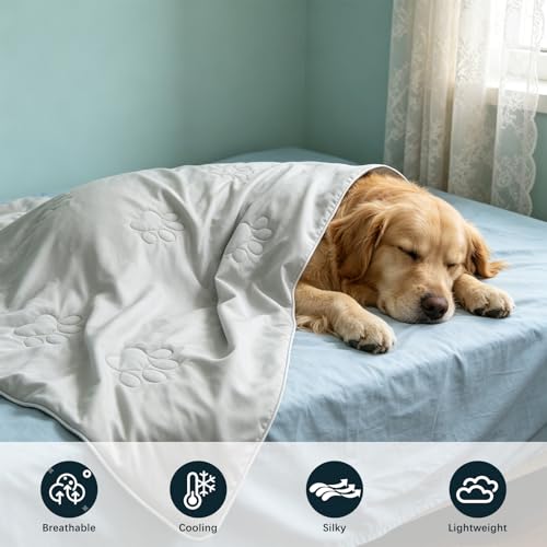 EXPAWLORER Premium Dog Cooling Blanket,High Q-MAX 0.4+ Cold Washable Pet Mat with Cute Paw Pattern for Hot Weather,Lightweight Summer Dog Cooling Mat (Grey,40x60 inches) - size: Large