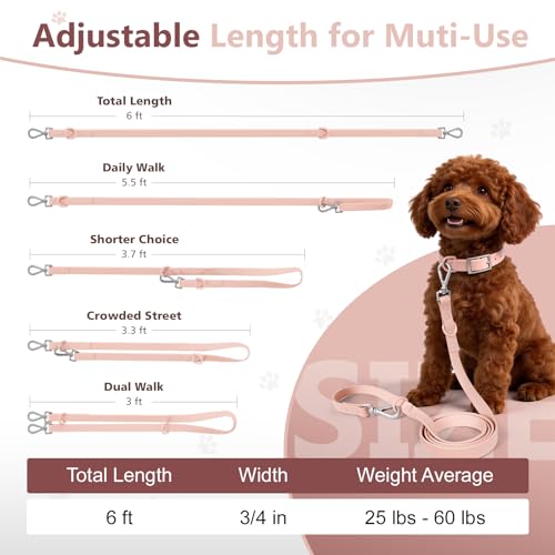 Waterproof Dog Leash, Easy to Clean, Pink PVC Leash with Multifunctional Dual Hooks, Adjustable 3ft-6ft for Walking, Heel Training, Swimming (Blush Pink) - color: Blush Pink