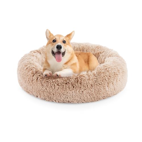 FluffyDream 30 Inch Calming Donut Bed for Dogs and Cats, Brown Washable Plush Fur Cuddle Bed - color: Brown, size: Donut - 30''L x 30''W x 8''H
