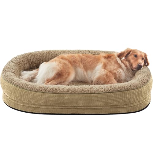 JOEJOY Orthopedic Dog Beds Large Sized Dog, XL Egg-Crate Memory Foam Pet Couch Bed with Bolster Sides, Waterproof Lining, Removable Washable Cover & Non-Slip Bottom, Light Brown - color: Light Brown, size: XL(42"x 32"x 7.5")