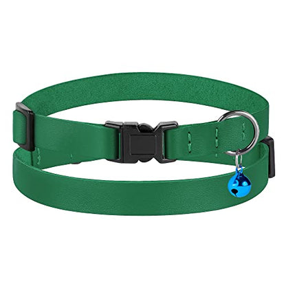 Breakaway Cat Collar with Bell - Leather Adjustable Kitten Collars with Safety Quick Release Buckle - Soft Small Pet Collars for Girl & Boy Cats (Green) - color: Green