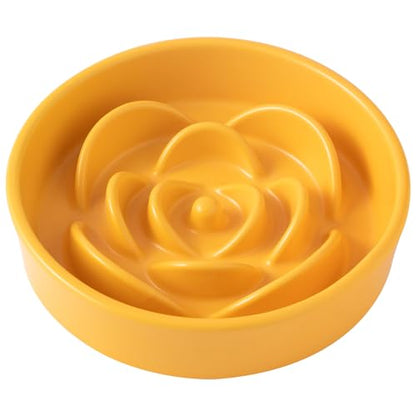 8.25'' Ceramic Slow Feeder Dog Bowls - Petal Shape Modern Dog Food Dish for Medium and Large Breeds, Puzzle Maze Bowl to Slow Down Eating, Anti-Gulping, Dishwasher & Microwave Safe, Yellow - color: Yellow, size: 8.25 inch