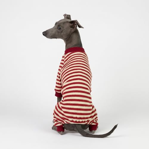 Fitwarm Red and White Striped Dog Pajamas, Waffle Dog Clothes for Small Dogs Girl Boy, Puppy Onesie with Feet, Pet Christmas Outfit, Small - color: Red, size: Small