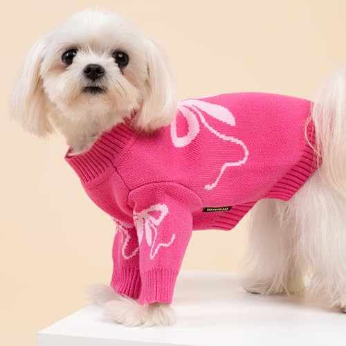 Fitwarm Bowknot Valentine's Dog Sweater, Thermal Winter Clothes for Small Dogs, Charming Valentine's Outfit, Dog Pullover Jumper, Holiday Pet Apparel, Pink, Medium - color: Bowknot, size: Medium