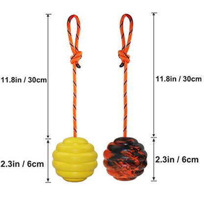 K9 Training Ball with Rope, Exercise and Reward Toy for Dogs - Indestructible Dog Toy Ball with Handle for Training Pull, Throw, Tug - Belgian Malinois Gifts - color: Orange and Yellow