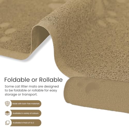 Andalus Small Cat Litter Mat, Pack of 2 - Waterproof, Non-Slip & Easy to Clean Cat Litter Box Mat for Extra Efficient Pet Litter-Trapping, Beige (15.75” X 11.75”) - color: Beige