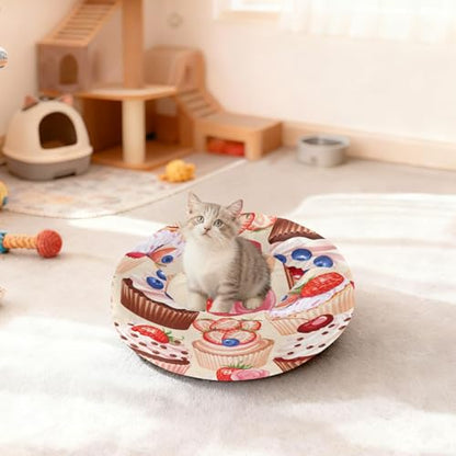 Round Cat Bed Dog Bed,15.7in Topped Washable Non-Slip Bottom Soft Pet Bed for Small Medium Dogs and Cats - size: 15.7in
