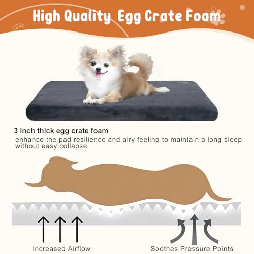 EMPSIGN Stylish Dog Bed Mat Dog Crate Pad Mattress Reversible (Cool & Warm), Water Proof Linings, Removable Machine Washable Cover, Firm Support Pet Crate Bed for Small to XX-Large Dogs, Grey - size: S(23"*16"*3")
