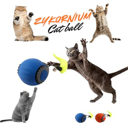 Interactive Cat Toy Ball - Automatic Rolling Rechargeable Cat Toy, Chasing Ball for Indoor Cats & Kittens, Feather Tail, Self-Moving Toy, Fast & Slow Speed (Blue)