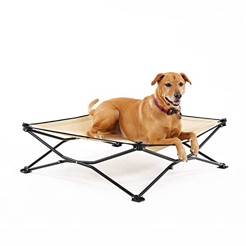 Coolaroo On-The-Go Elevated Dog Bed - Foldable Pop-Up Travel Dog Bed with Breathable, Moisture-Resistant Fabric, Carry Bag Included, Lightweight & Portable, Desert Sand, Large - color: Desert Sand, style: Large