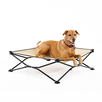 Coolaroo On-The-Go Elevated Dog Bed - Foldable Pop-Up Travel Dog Bed with Breathable, Moisture-Resistant Fabric, Carry Bag Included, Lightweight & Portable, Desert Sand, Large - color: Desert Sand, style: Large