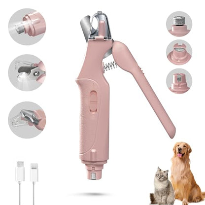 CATPICK 2-in-1 Cat Nail Clippers & Dog Nail Clippers Trimmers for Large Medium Small Dogs Cats Claw Trimmer Quick Sensor and Safety Guard USB Rechargeable with 2 LED Lights Dogs Nail Trimmer - color: Pink 6th Generation